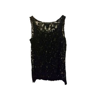 Sheer Black Lace Top Ashley Stewart Sleeveless Swirl Design Sexy Romantic Sz. 12